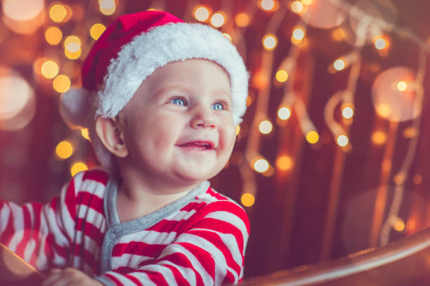 istock Cute child in pajamas in Christmas 858726448
