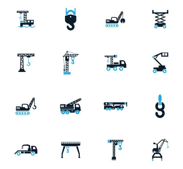 Vector illustration of Crane and lifing machines icon set