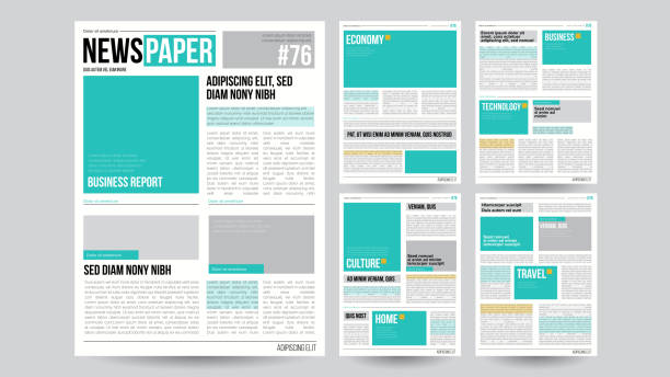 Newspaper Template Vector. Financial Articles, Business Information. Opening Editable Headlines Text Articles. Realistic Isolated Illustration Newspaper Design Template Vector. Images, Articles, Business Information. Opening Editable Headlines Text Articles. Realistic Isolated Illustration newspaper designs stock illustrations