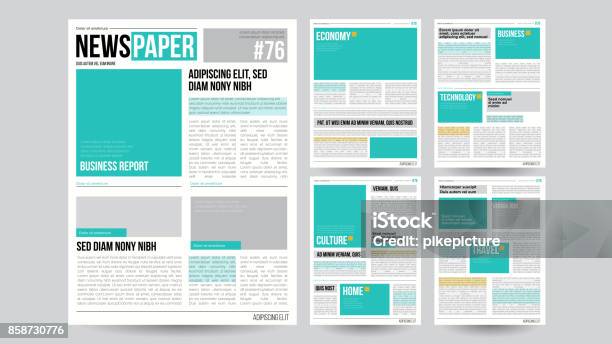 Newspaper Template Vector Financial Articles Business Information Opening Editable Headlines Text Articles Realistic Isolated Illustration Stock Illustration - Download Image Now