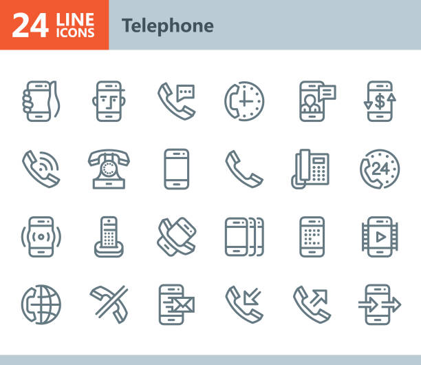 illustrazioni stock, clip art, cartoni animati e icone di tendenza di telefono - icone vettoriali di linea - telefono fisso