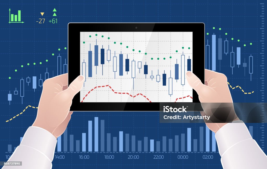 Real Time Exchange Trading Graphic illustration on the subject of 'Stock Markets/Stock Exchange'. Analyzing stock vector