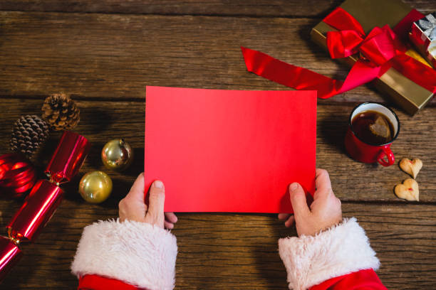 istock Santa Claus holding blank red paper 858738196