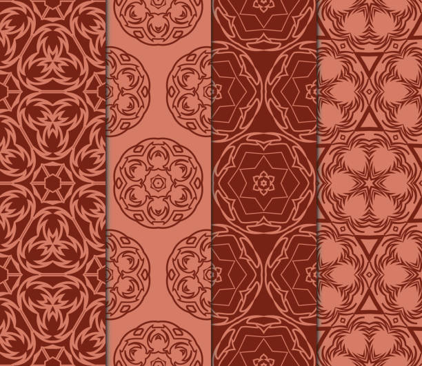 istock set of art geometric floral pattern. vector illustration. brown color. fabric print 858738346