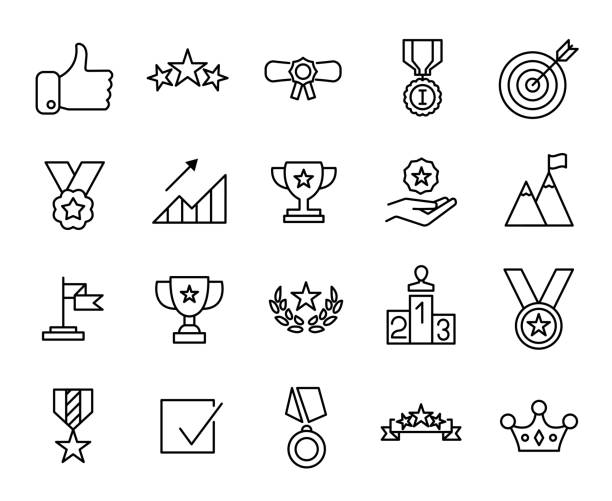 Premium set of success line icons. Premium set of success line icons. Simple pictograms pack. Stroke vector illustration on a white background. Modern outline style icons collection. celebrity endorsements stock illustrations