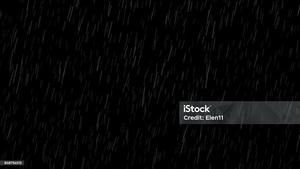 Falling raindrops on black background, black and white luminance matte Rain Stock Photo