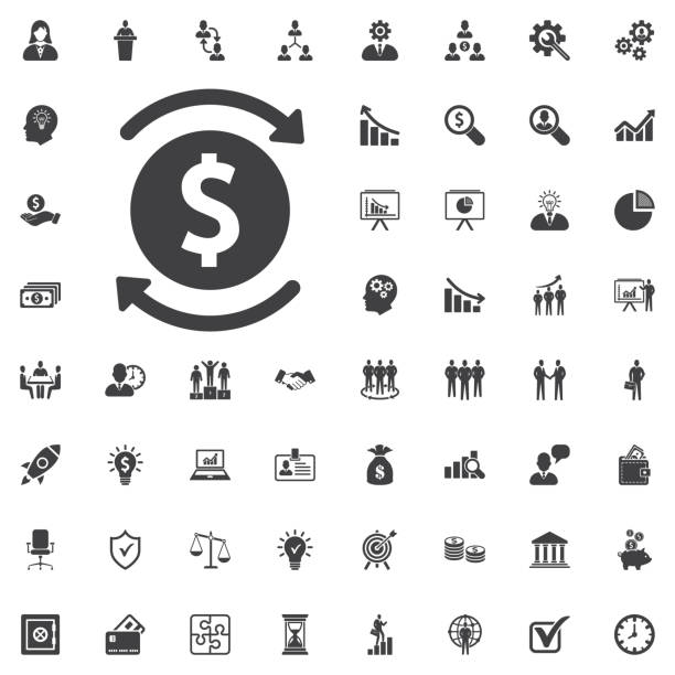 Money turnover icon vector, solid logo illustration, pictogram Money turnover icon vector, solid logo illustration, pictogram on white background. Business set of icons currency us paper currency dollar one dollar bill stock illustrations