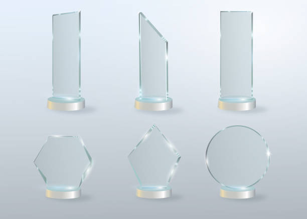 illustrazioni stock, clip art, cartoni animati e icone di tendenza di circle glass trophy award. illustrazione vettoriale isolata su sfondo grigio - acrylic painting