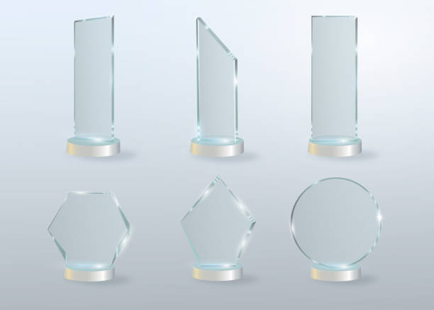 Circle Glass Trophy Award. Vector illustration isolated on grey background Circle Glass Trophy Award. Vector illustration isolated on grey background trophy award stock illustrations