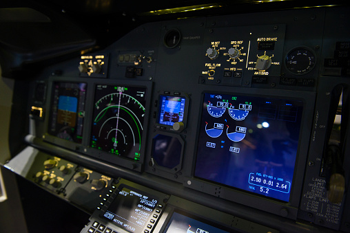 Aircraft engine indicator display panel.