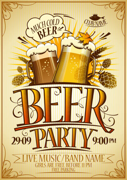 bier party plakat konzept - festival alcohol stock-grafiken, -clipart, -cartoons und -symbole