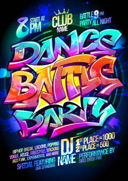 Dance battle party poster Dance battle party poster design concept club dj stock illustrations