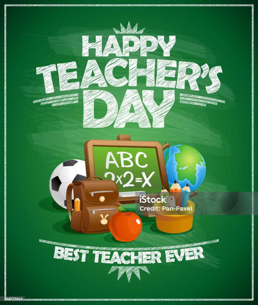 Affiche de la fête de l’enseignant heureux - clipart vectoriel de Fête des professeurs libre de droits