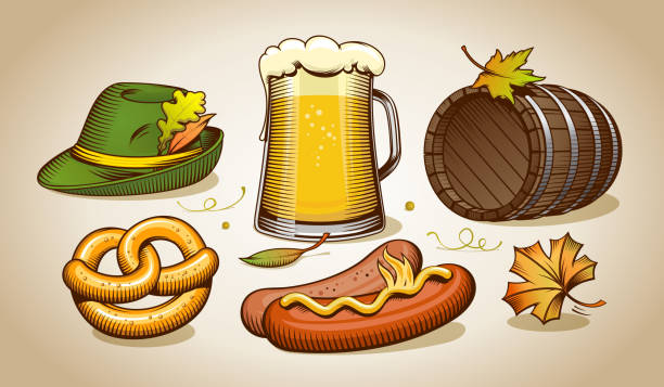 ilustrações de stock, clip art, desenhos animados e ícones de beer fest elements - pretzel