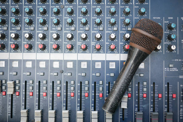 istock Vintage sound mixer and microphone close up 858780548