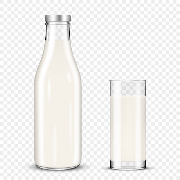 Glass of milk and bottle Glass of milk and bottle on transparent background glass of milk transparent background stock illustrations