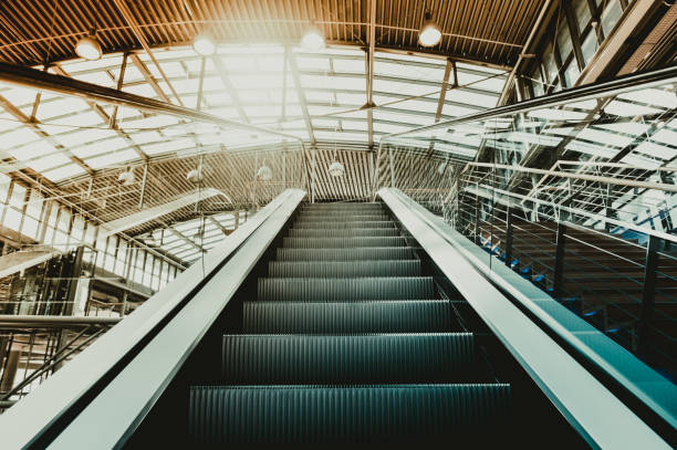 Low Angle View Of Escalator In Subway Station