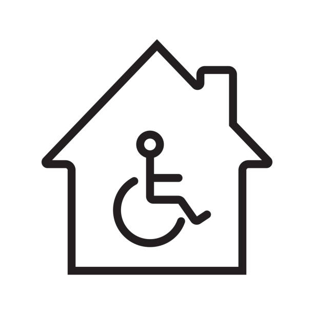 房子與特殊設施線性圖示 - 輪椅坡道 幅插畫檔、美工圖案、卡通及圖標