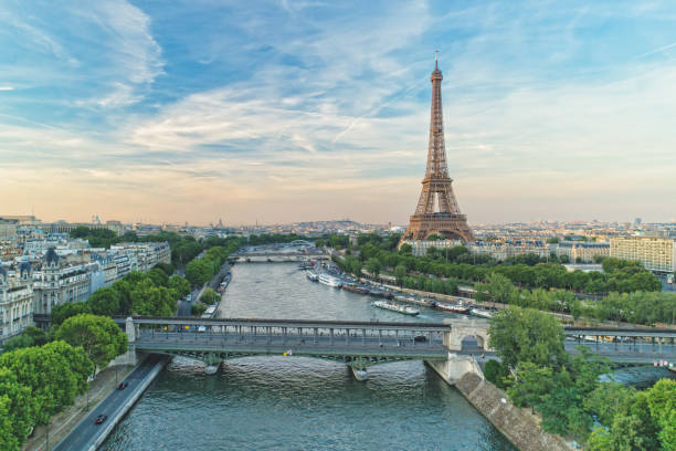 Eiffel Tower and Pont de Bir-Hakeim stock photo
