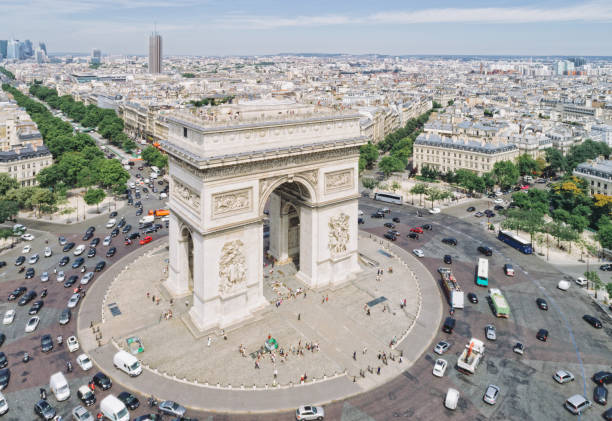 Arc de Triomphe, Paris Arc de Triomphe from above, Paris triumphal arch photos stock pictures, royalty-free photos & images