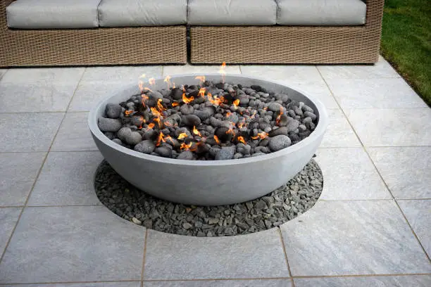 fire pit on patio with couch