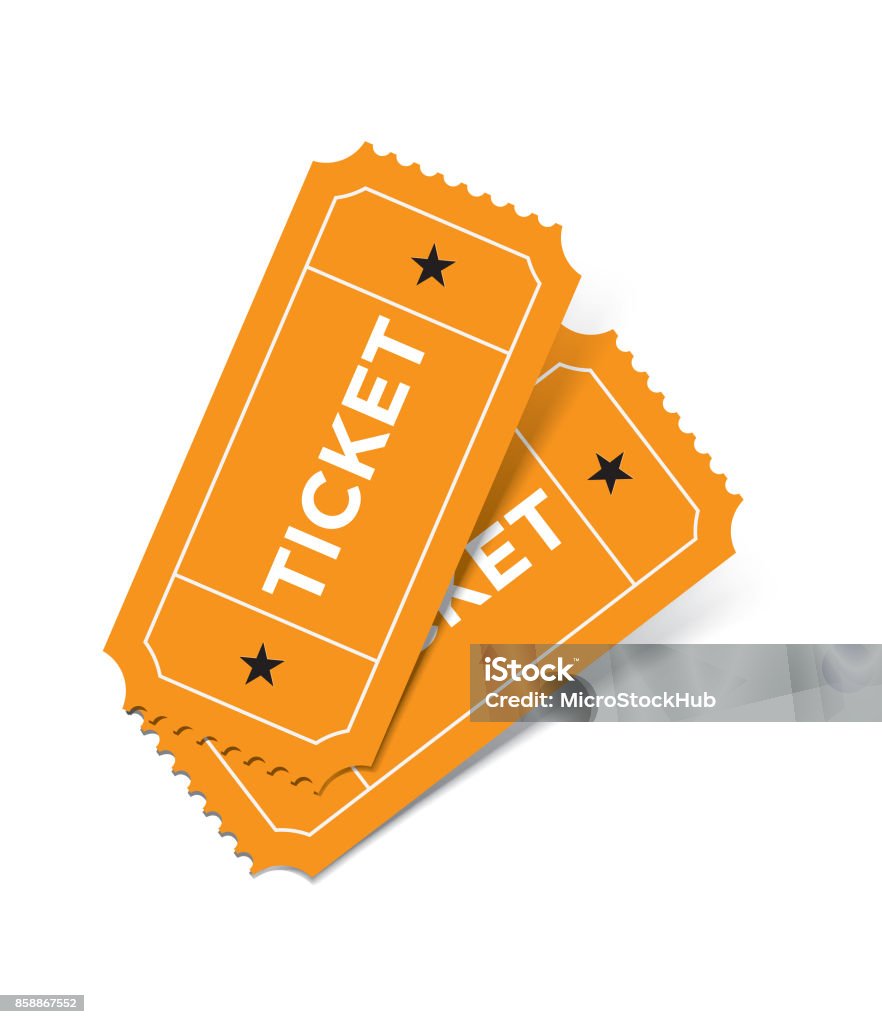 Ticket Set On White Background Retro styled ticket set on white background. Tickets are orange in color and casting soft shadows on the background. Vector illustration. Ticket stock vector