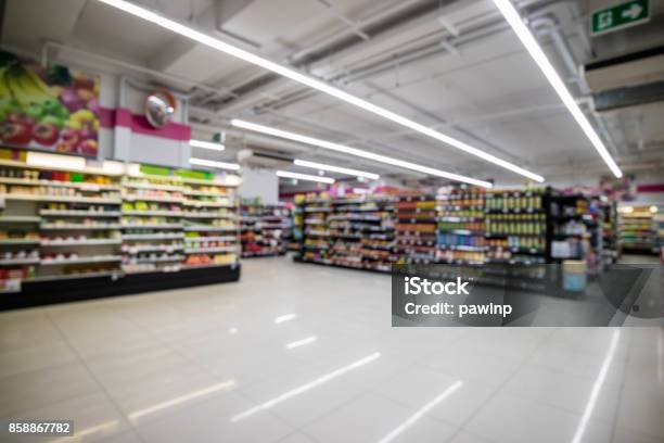 Convenience Store Interior Abstract Blur Background Stock Photo - Download Image Now