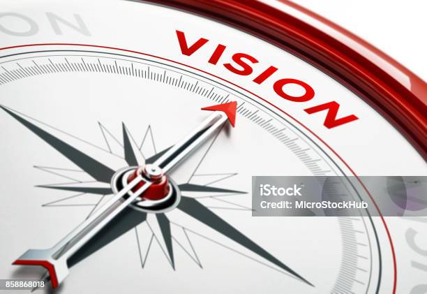 Vision Concept Arrow Of A Compass Pointing Vision Text Stock Photo - Download Image Now