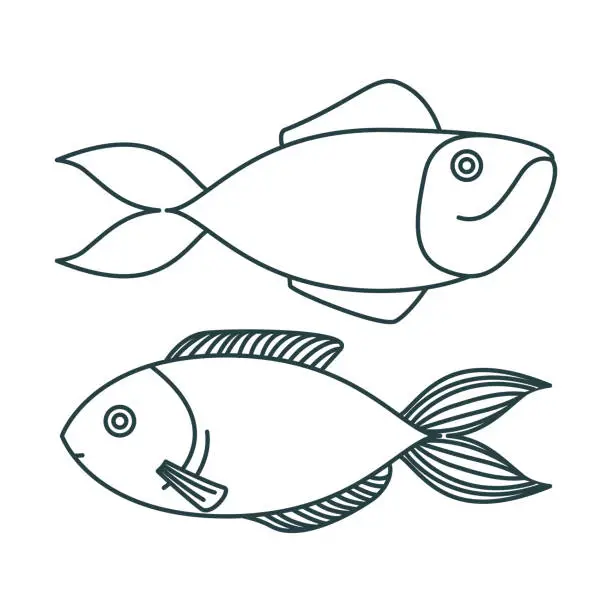 Vector illustration of monochrome sketch silhouette pair of types fish