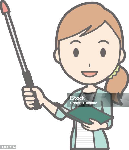 Illustration Of A Young Lady In Striped Clothes Laughing With A Stick Stock Illustration - Download Image Now
