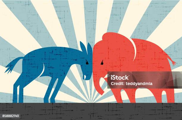 Democratic Donkey And Republican Elephant Butting Heads Vector Illustration Stock Illustration - Download Image Now