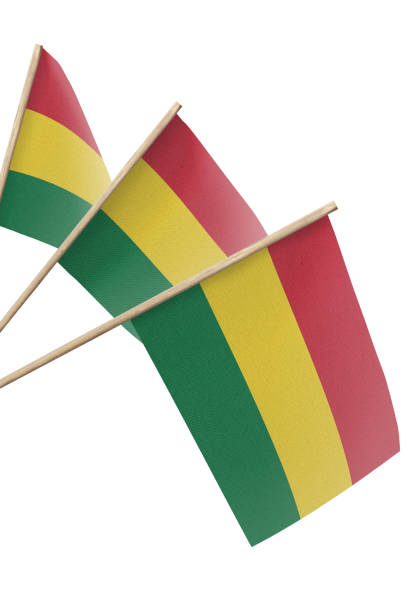 istock Bolivia, multiple small flags hanging, isolated on white background 858885080