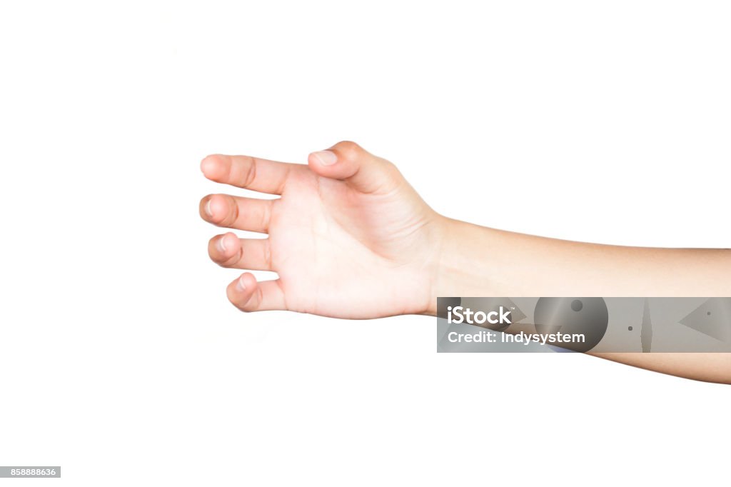 Human  hand holding something like a glass or bottle on white background Holding Hands Stock Photo
