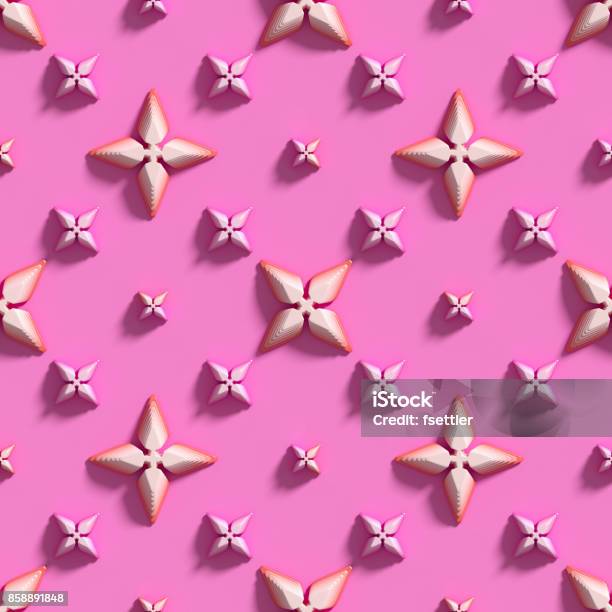 Seamless Texture With Abstract Crosses On A Pink Background 3d Render Stock Photo - Download Image Now