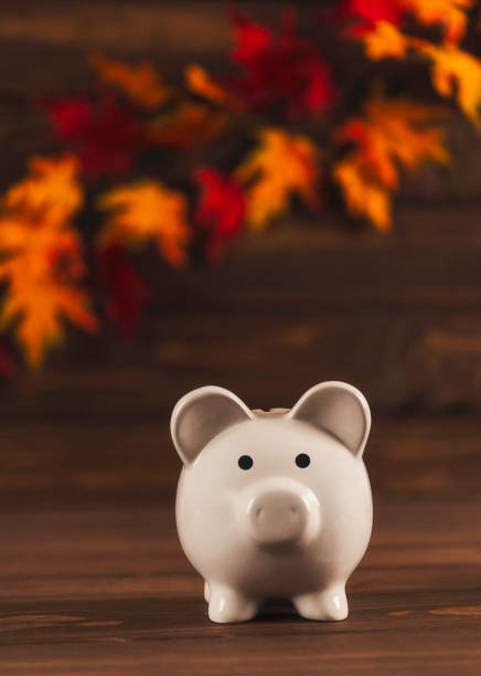 istock Fall savings. Piggy bank with autumn leaves 858894944