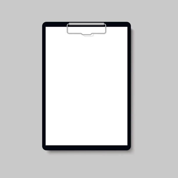 ilustrações, clipart, desenhos animados e ícones de mock-se pasta de transferência realista com folha branca de papel em branco. vector. - paper clip illustrations