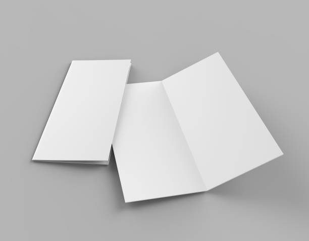 istock Bi fold or  Vertical half fold brochure mock up isolated on soft gray background. 3D render illustration 858895614