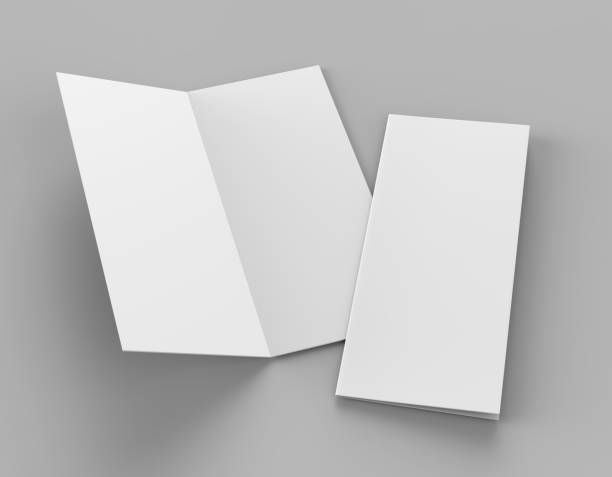 istock Bi fold or  Vertical half fold brochure mock up isolated on soft gray background. 3D render illustration 858895640