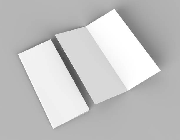 istock Bi fold or  Vertical half fold brochure mock up isolated on soft gray background. 3D render illustration 858895892