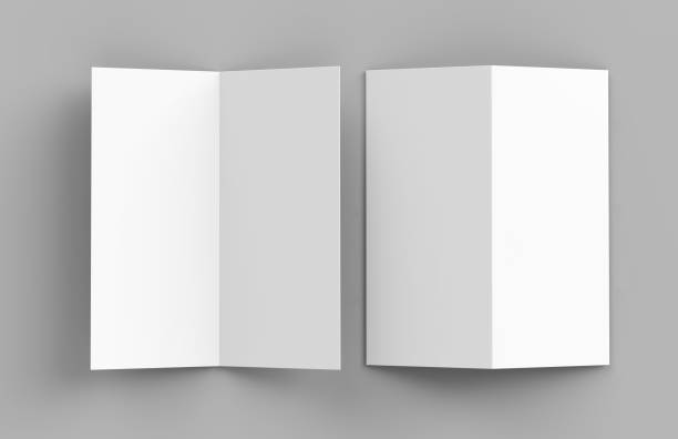 istock Bi fold or  Vertical half fold brochure mock up isolated on soft gray background. 3D render illustration 858896064