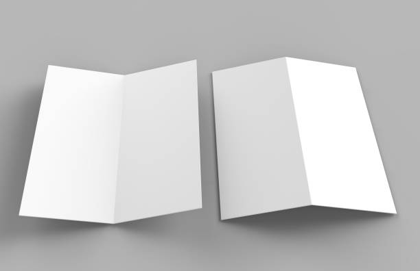 istock Bi fold or  Vertical half fold brochure mock up isolated on soft gray background. 3D render illustration 858896148