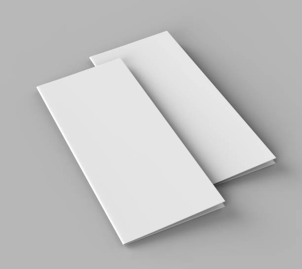 istock Bi fold or  Vertical half fold brochure mock up isolated on soft gray background. 3D render illustration 858896160