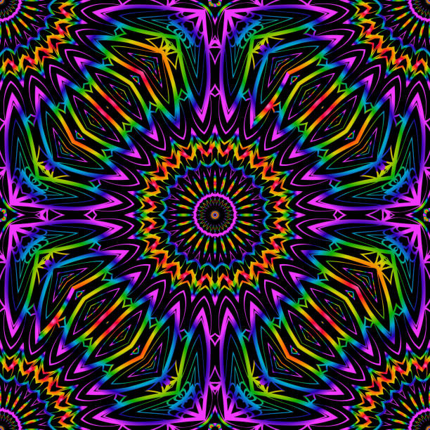 istock SEAMLESS BACKGROUND. Floral lace geometric ornament. black, rainbow color. vector. for print, fabric, wallpaper 858899810