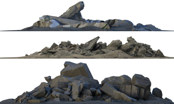 istock Heaps of rubble and debris isolated on white 3d illustration 858905738