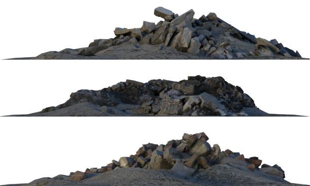 istock Heaps of rubble and debris isolated on white 3d illustration 858905802