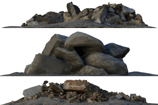 istock Heaps of rubble and debris isolated on white 3d illustration 858906016