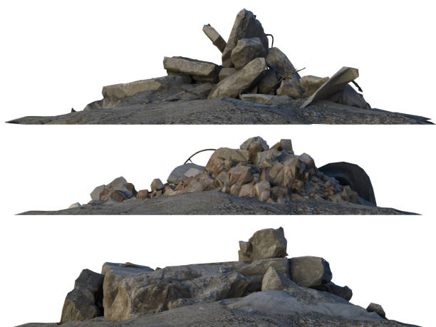 istock Heaps of rubble and debris isolated on white 3d illustration 858906088