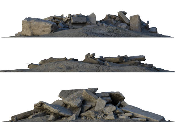 Heaps of rubble and debris isolated on white 3d illustration