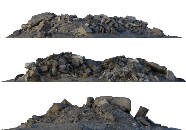 istock Heaps of rubble and debris isolated on white 3d illustration 858906238