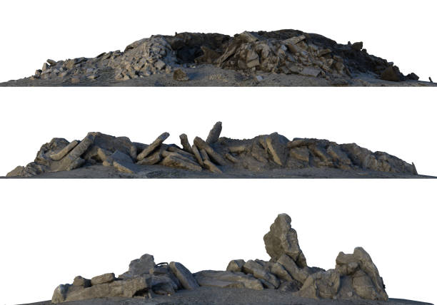 istock Heaps of rubble and debris isolated on white 3d illustration 858906296